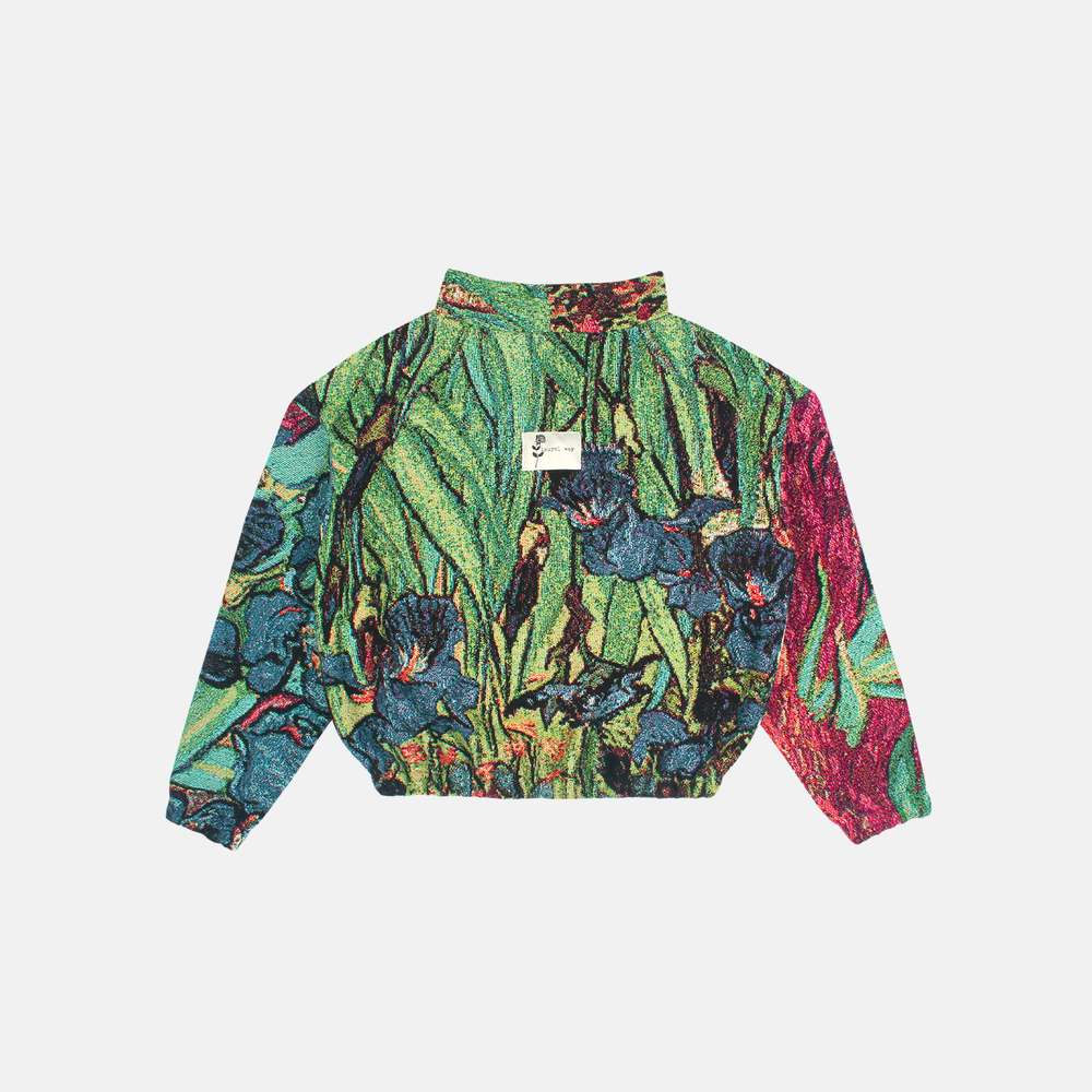 LAUREL WAY IRISES WOVEN PULLOVER
