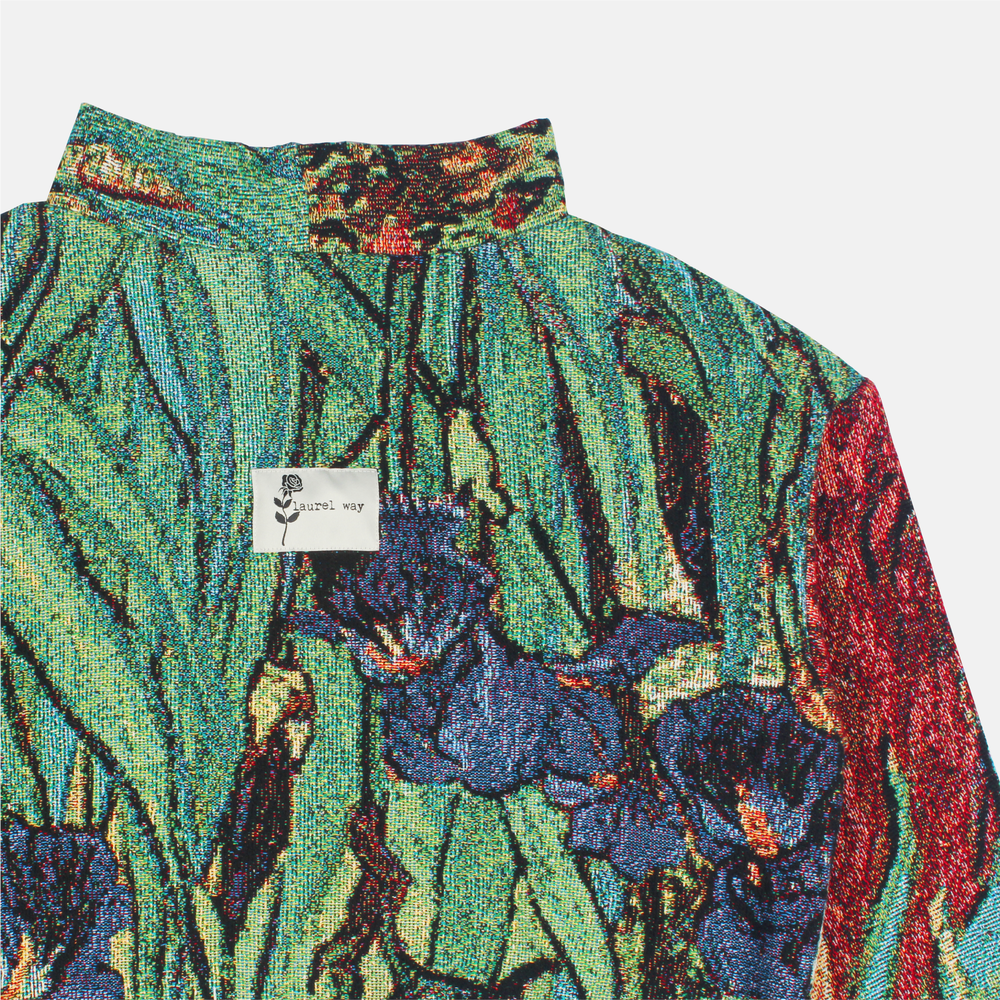 LAUREL WAY IRISES WOVEN PULLOVER